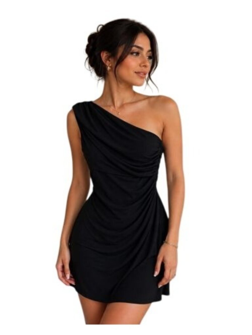 Lauren Ralph Lauren Black One-Shoulder Draped Cocktail Dress Size 16